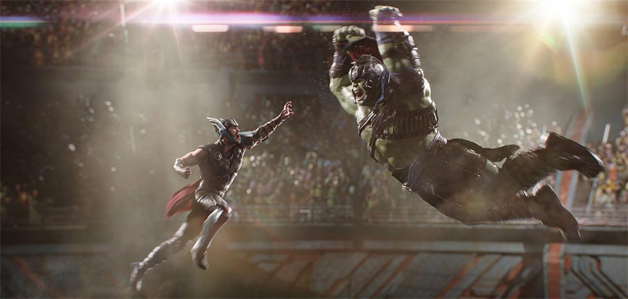 Starcie gladiatorów Thora i Hulka na arenie