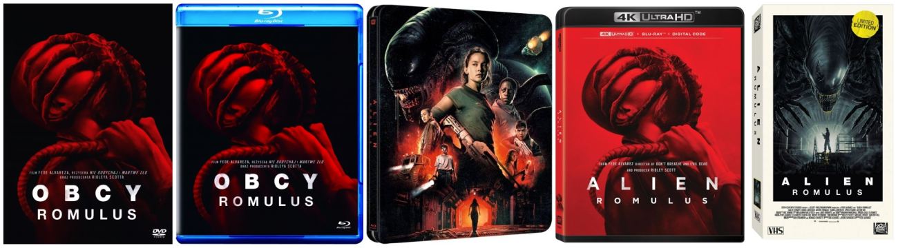 Różne wydania filmu Obcy Romulus na różnych nośnikach